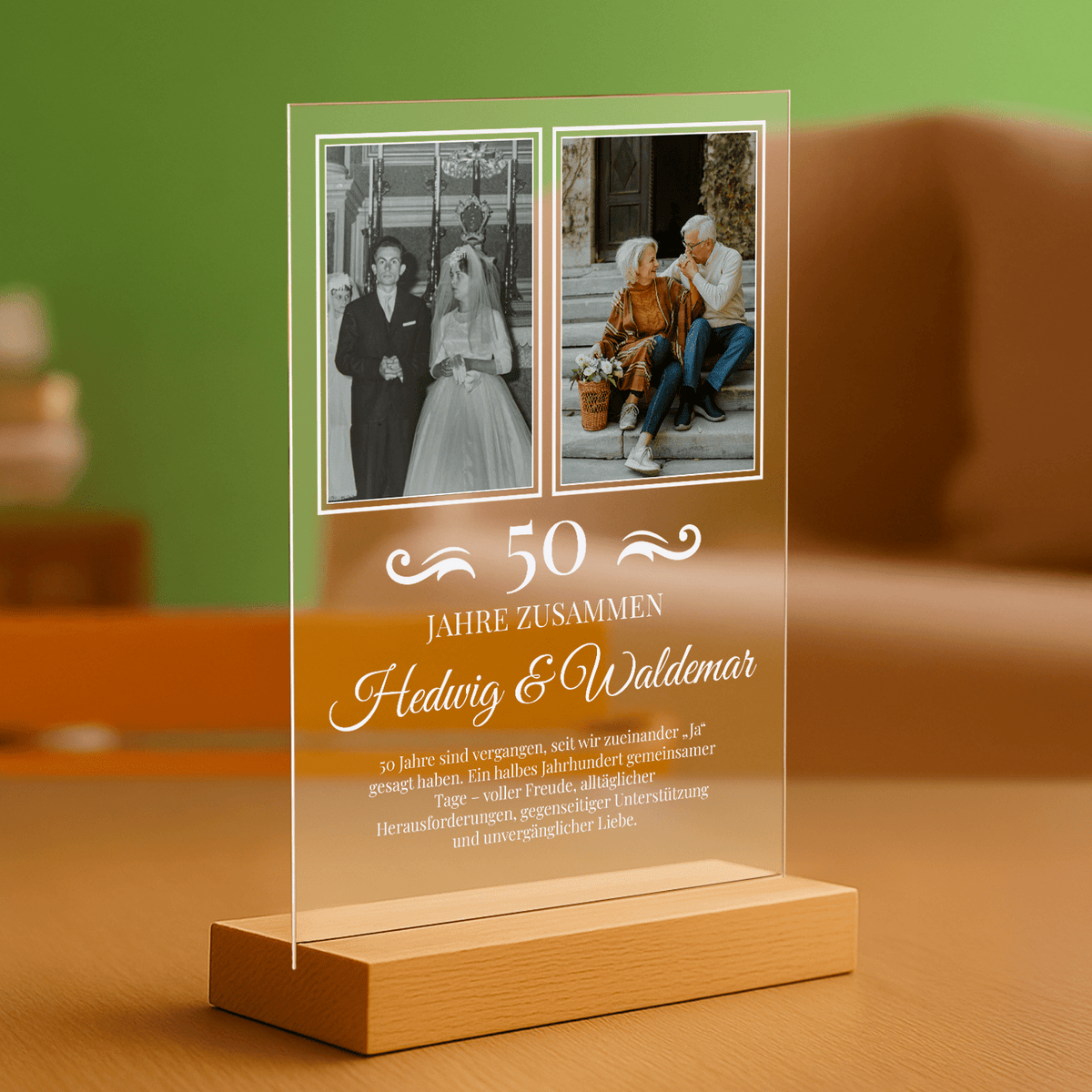 50 gemeinsame Jahre des Paares – personalisierter Druck auf Glas - Emmygift.de