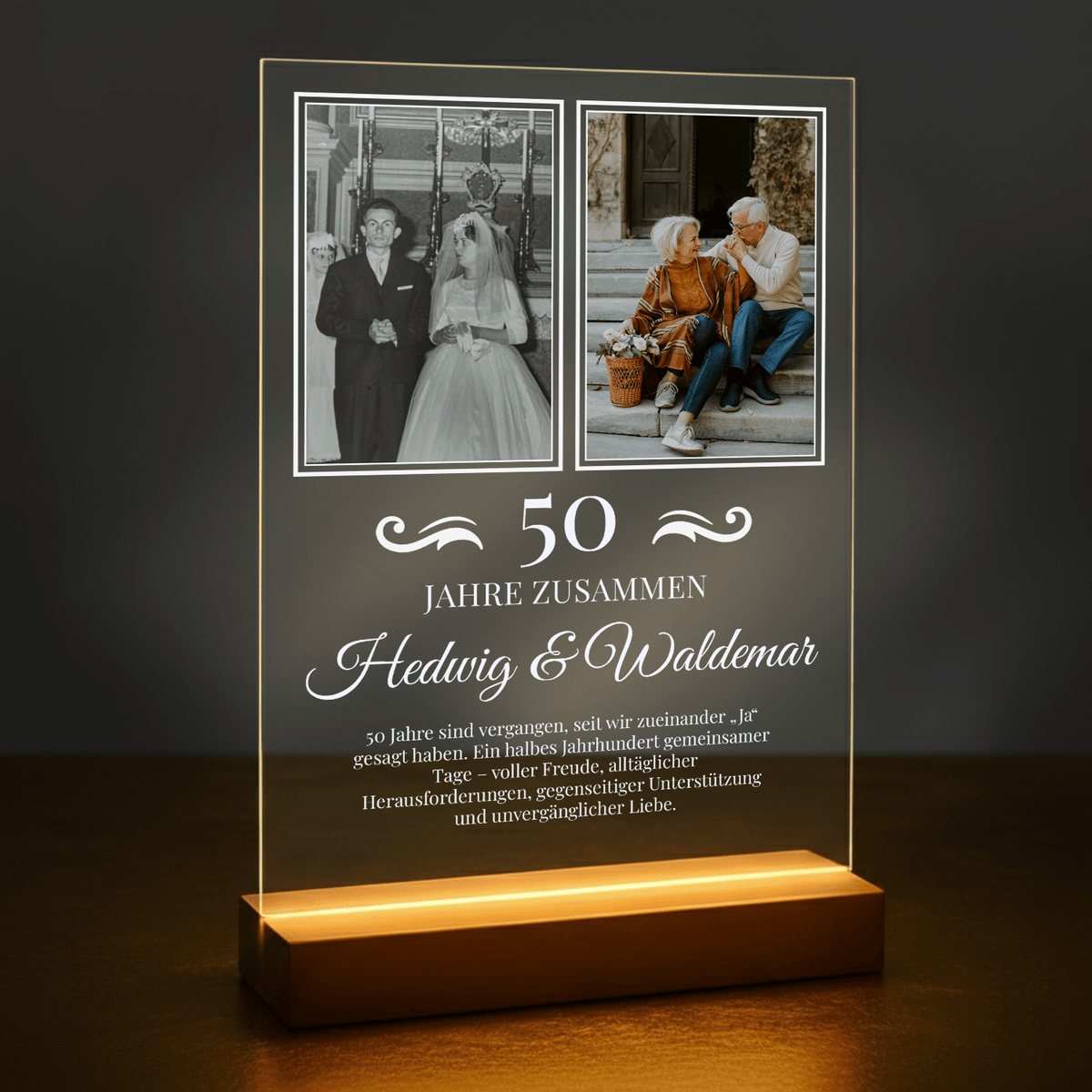 50 gemeinsame Jahre des Paares – personalisierter Druck auf Glas - Emmygift.de