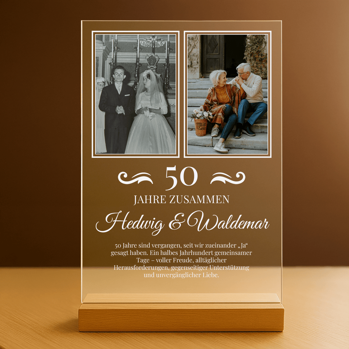 50 gemeinsame Jahre des Paares – personalisierter Druck auf Glas - Emmygift.de