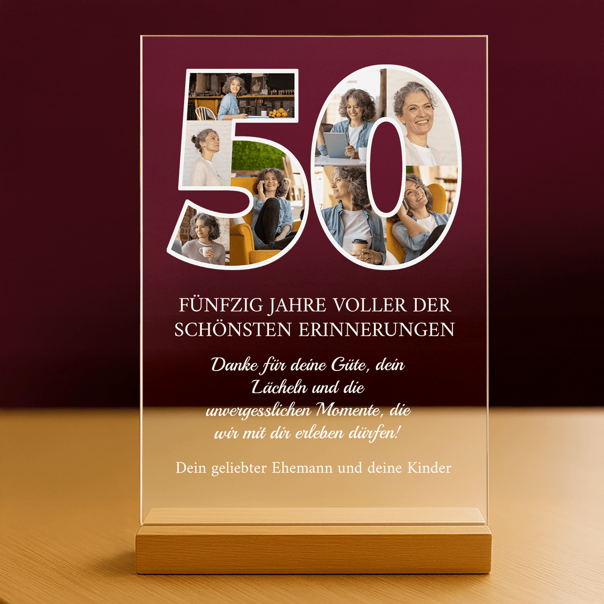 50 Jahre der schönsten Erinnerungen - personalisierter Glasdruck für eine Frau - Emmygift.de