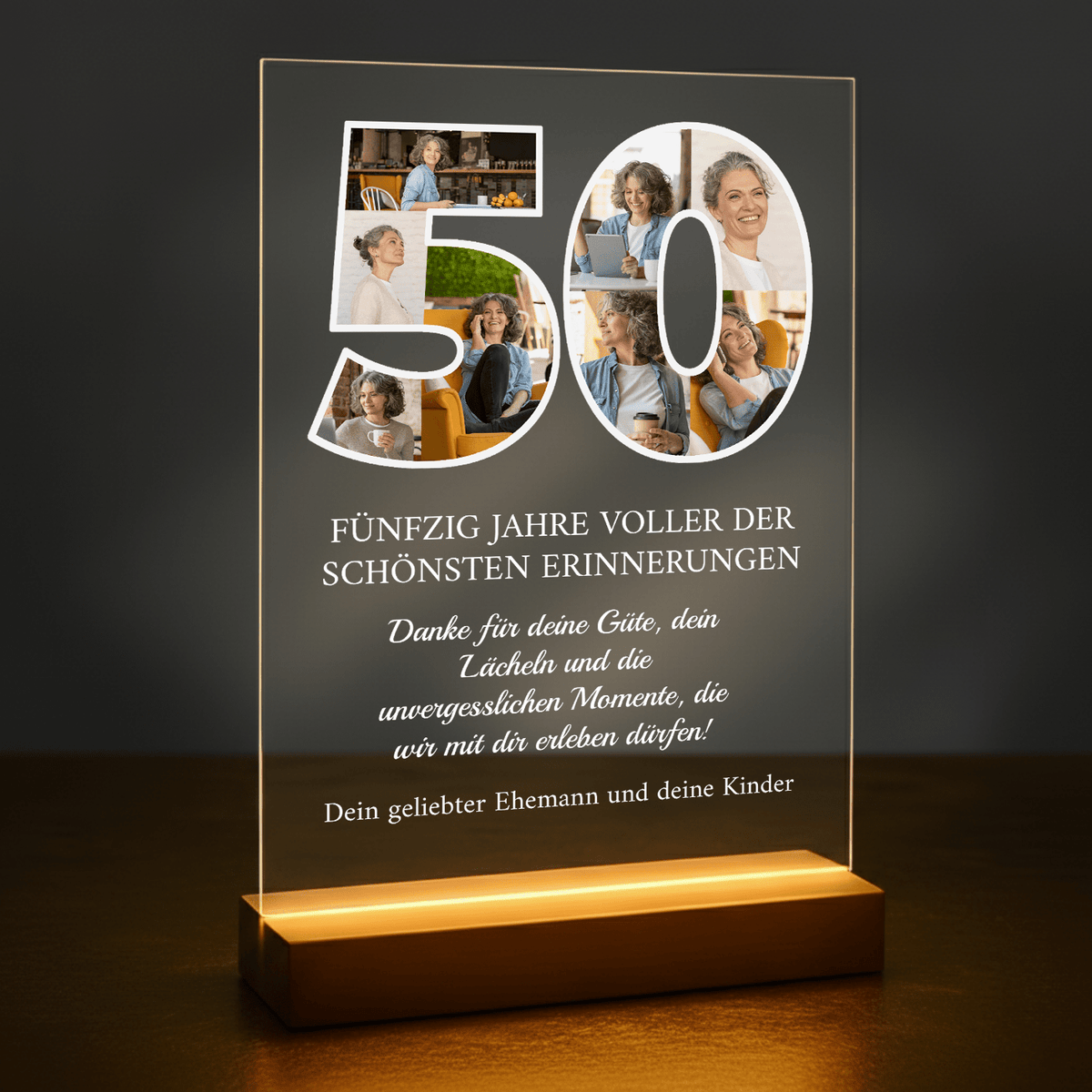 50 Jahre der schönsten Erinnerungen - personalisierter Glasdruck für eine Frau - Emmygift.de