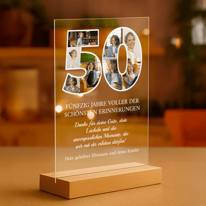 50 Jahre der schönsten Erinnerungen - personalisierter Glasdruck für eine Frau - Emmygift.de