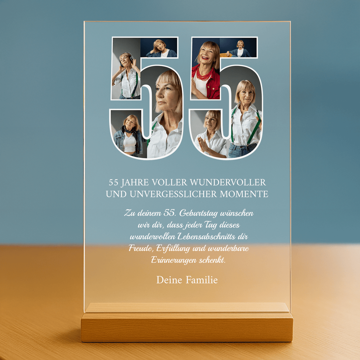 55 unvergessliche Jahre – personalisierter Druck auf Glas für Frauen - Emmygift.de