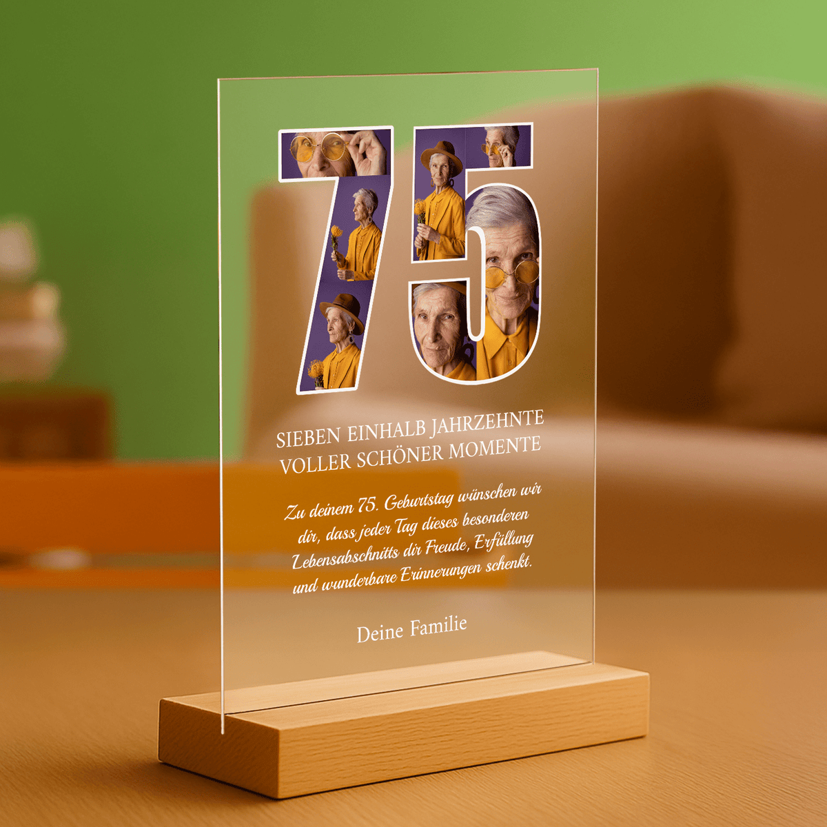75 Jahre voller schöner Momente – personalisierter Druck auf Glas für die Großmutter - Emmygift.de