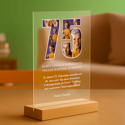 75 Jahre voller schöner Momente – personalisierter Druck auf Glas für die Großmutter - Emmygift.de
