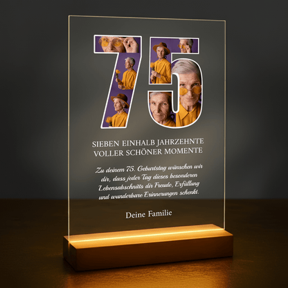 75 Jahre voller schöner Momente – personalisierter Druck auf Glas für die Großmutter - Emmygift.de