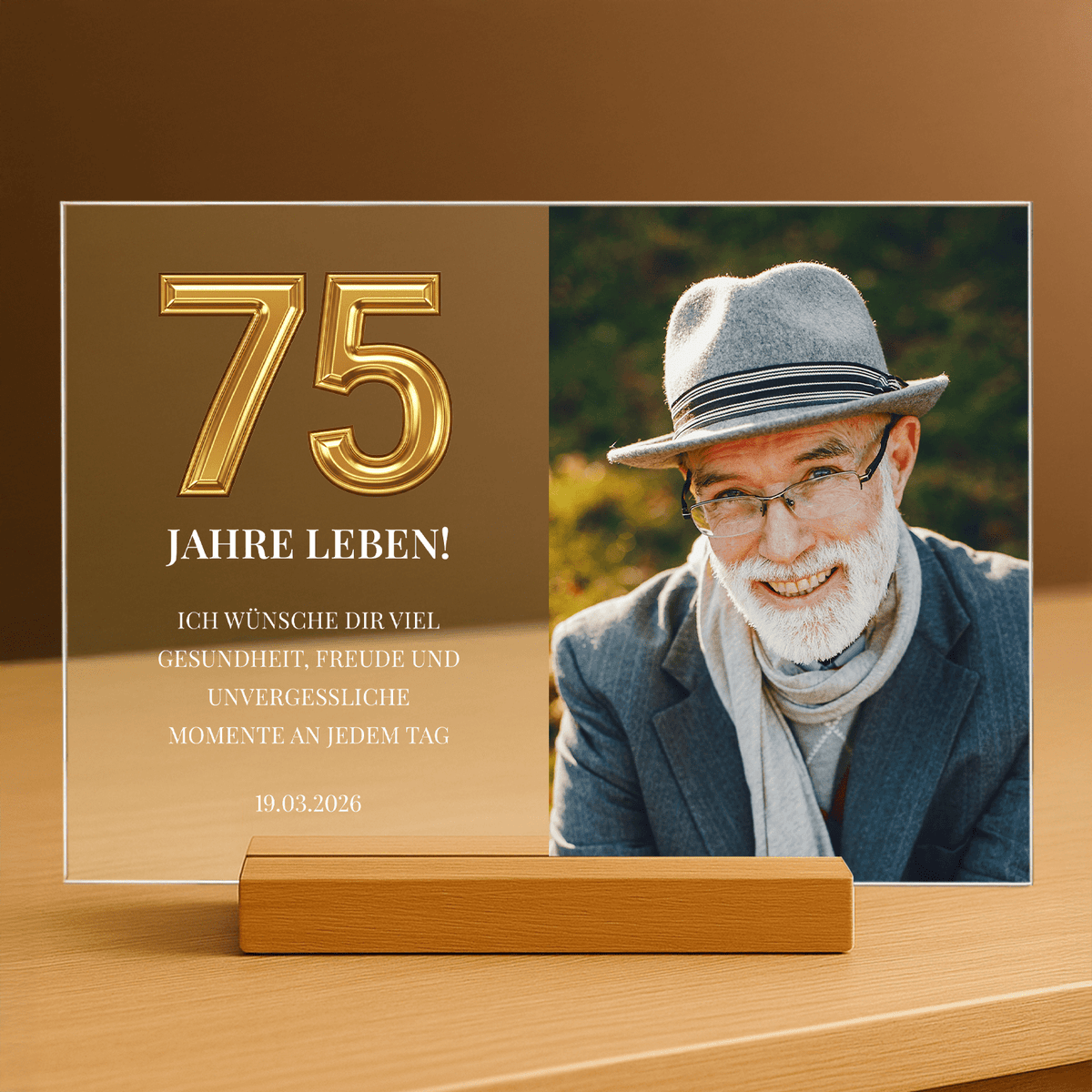 75 wundervolle Jahre – personalisierter Druck auf Acrylglas für Mann - Emmygift.de