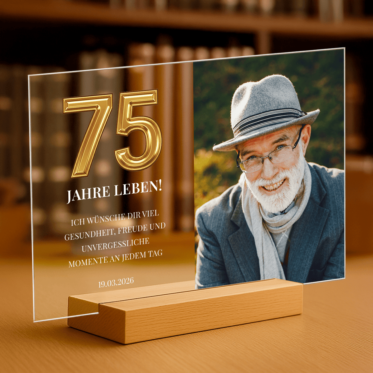 75 wundervolle Jahre – personalisierter Druck auf Acrylglas für Mann - Emmygift.de
