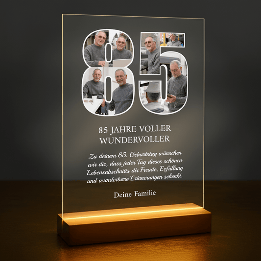 85 Jahre voller schöner Erinnerungen – personalisierter Druck auf Glas für den Großvater - Emmygift.de