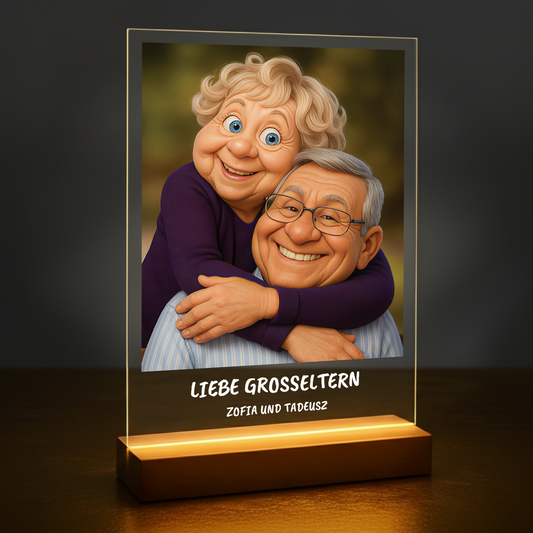 Großeltern wie aus einem Zeichentrickfilm – Porträt auf Acrylglas für Großeltern