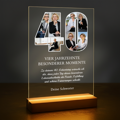 Wünsche zum 40. Geburtstag von der Schwester – personalisierter Druck auf Glas für die Schwester