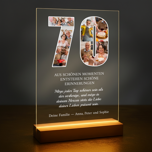 Wünsche zum 70. Geburtstag – personalisierter Druck auf Glas zum Geburtstag