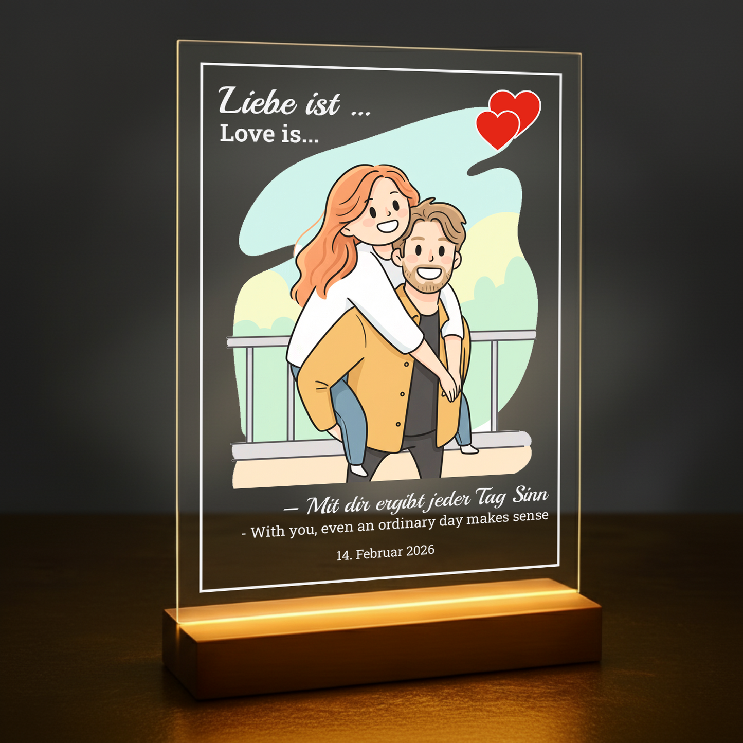 Einzigartige Liebe - personalisierter Glasdruck für Paar