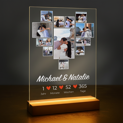 Fotocollage Herz  – personalisierter Druck auf Glas für Paare