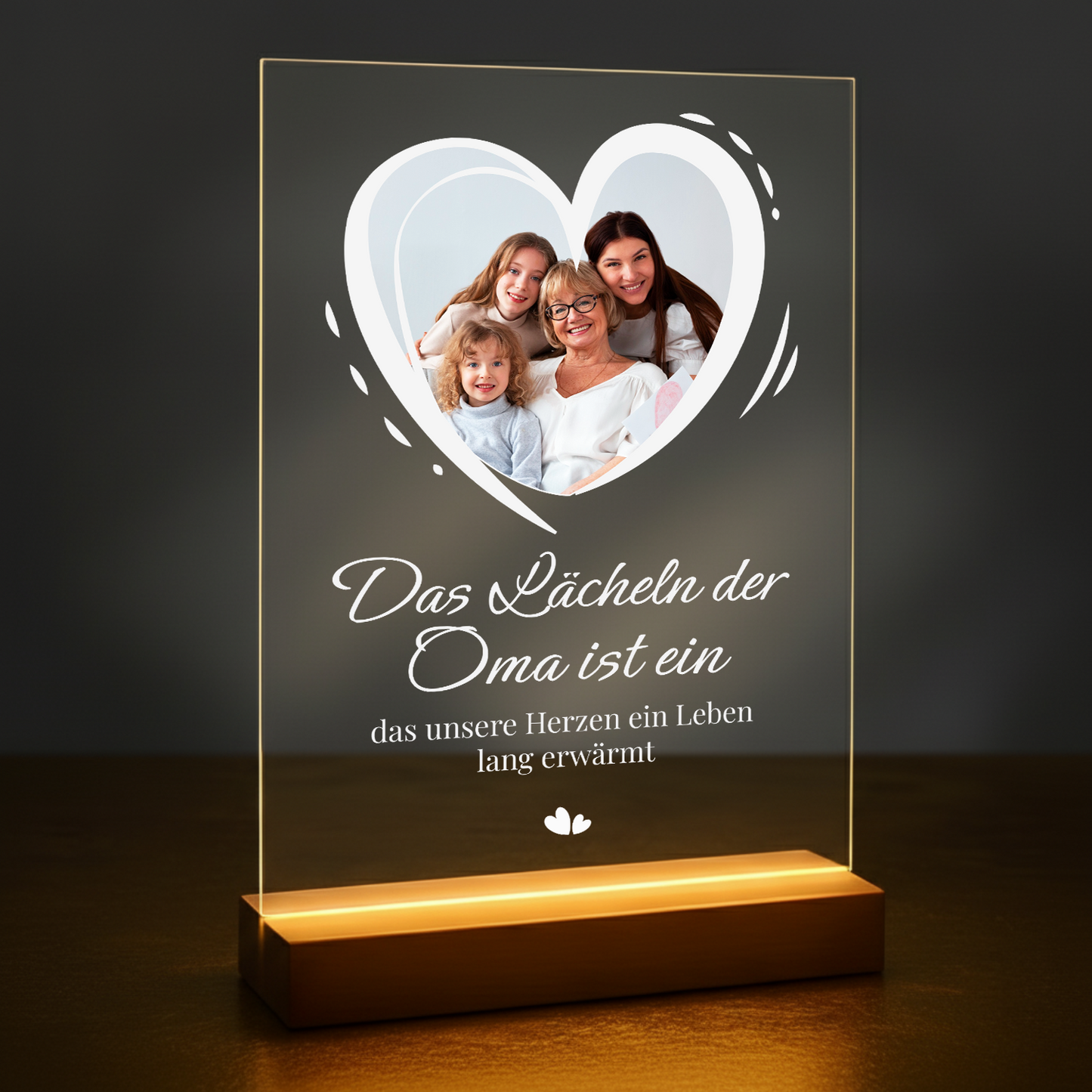 Das Lächeln der Oma – personalisierter Glasdruck für die Großmutter