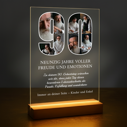 90 Jahre voller Erinnerungen – personalisierter Druck auf Glas für den Großvater