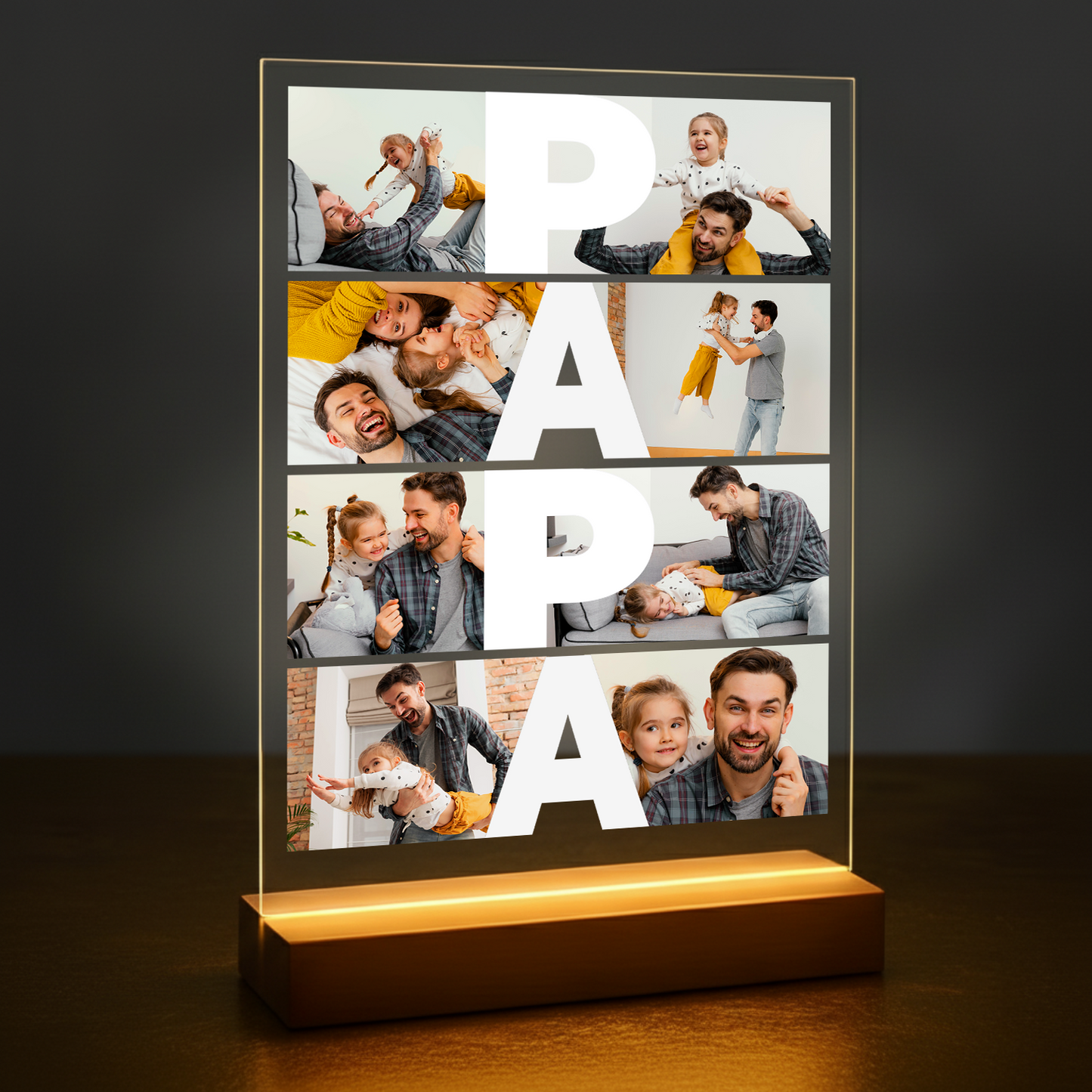 Fotocollage mit 8 Fotos mit Papa - personalisierter Glasdruck