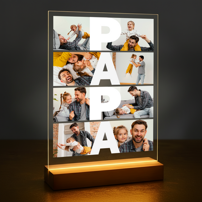 Fotocollage mit 8 Fotos mit Papa - personalisierter Glasdruck