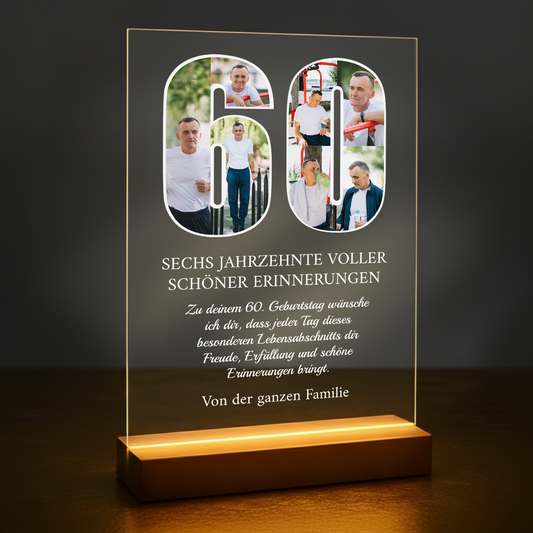 60 Jahre voller schöner Erinnerungen - personalisierter Glasdruck für Mann