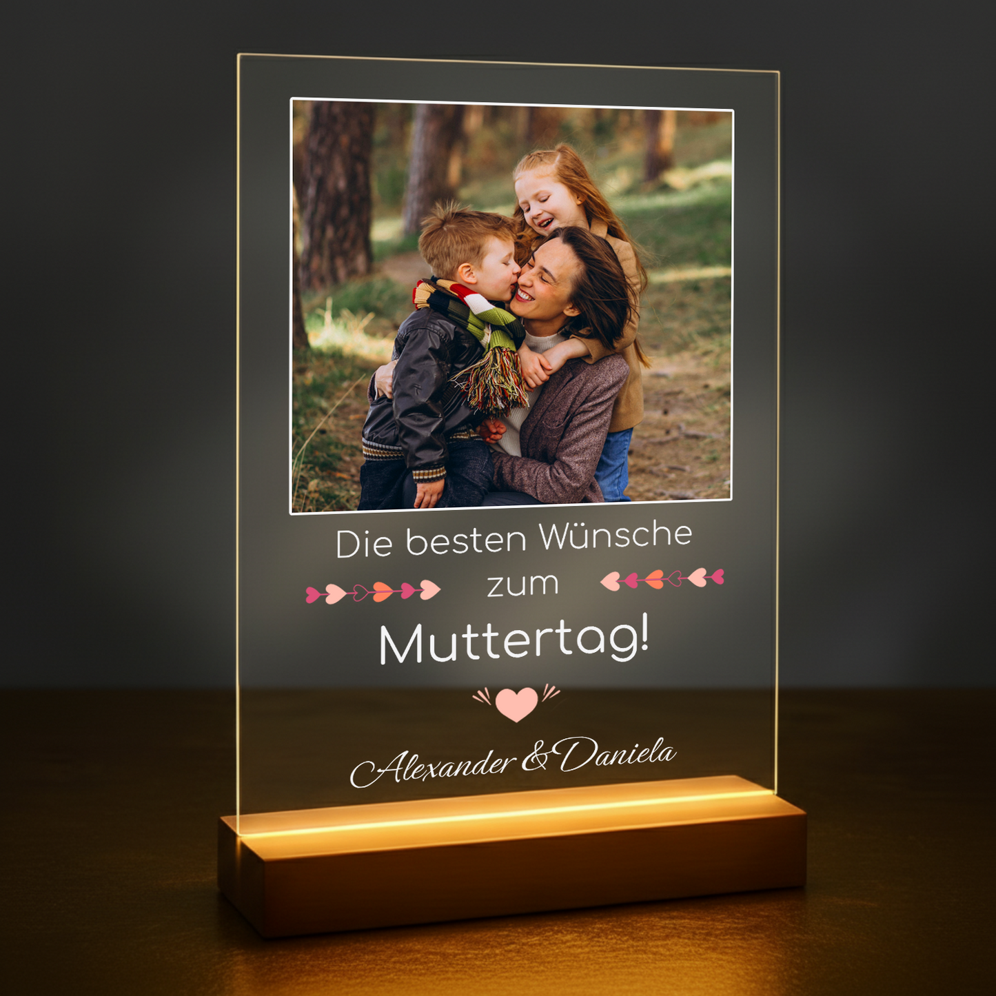Die besten Wünsche zum Muttertag – personalisierter Druck auf Glas für Mama