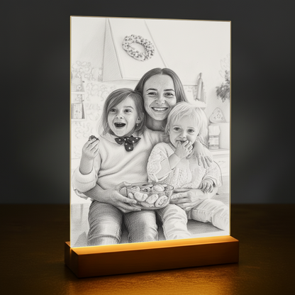 Bleistiftskizze-Porträt auf Acrylglas - Geschenk zum Muttertag