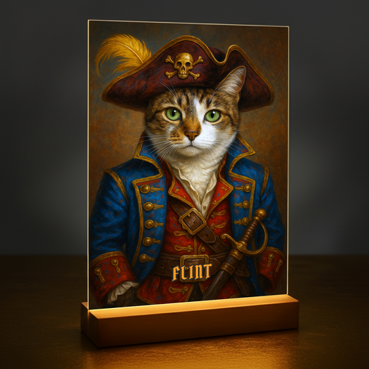 Katze in der Rolle eines Piraten – einzigartiger Glasdruck