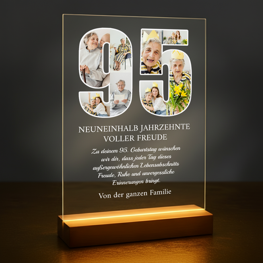 Glückwünsche zum 95. Geburtstag – personalisierter Druck auf Glas für die Großmutter