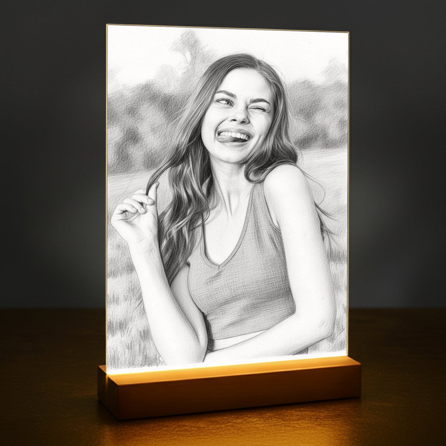 Sie im Bleistiftskizzen-Stil – Acrylglas Porträt für Frau