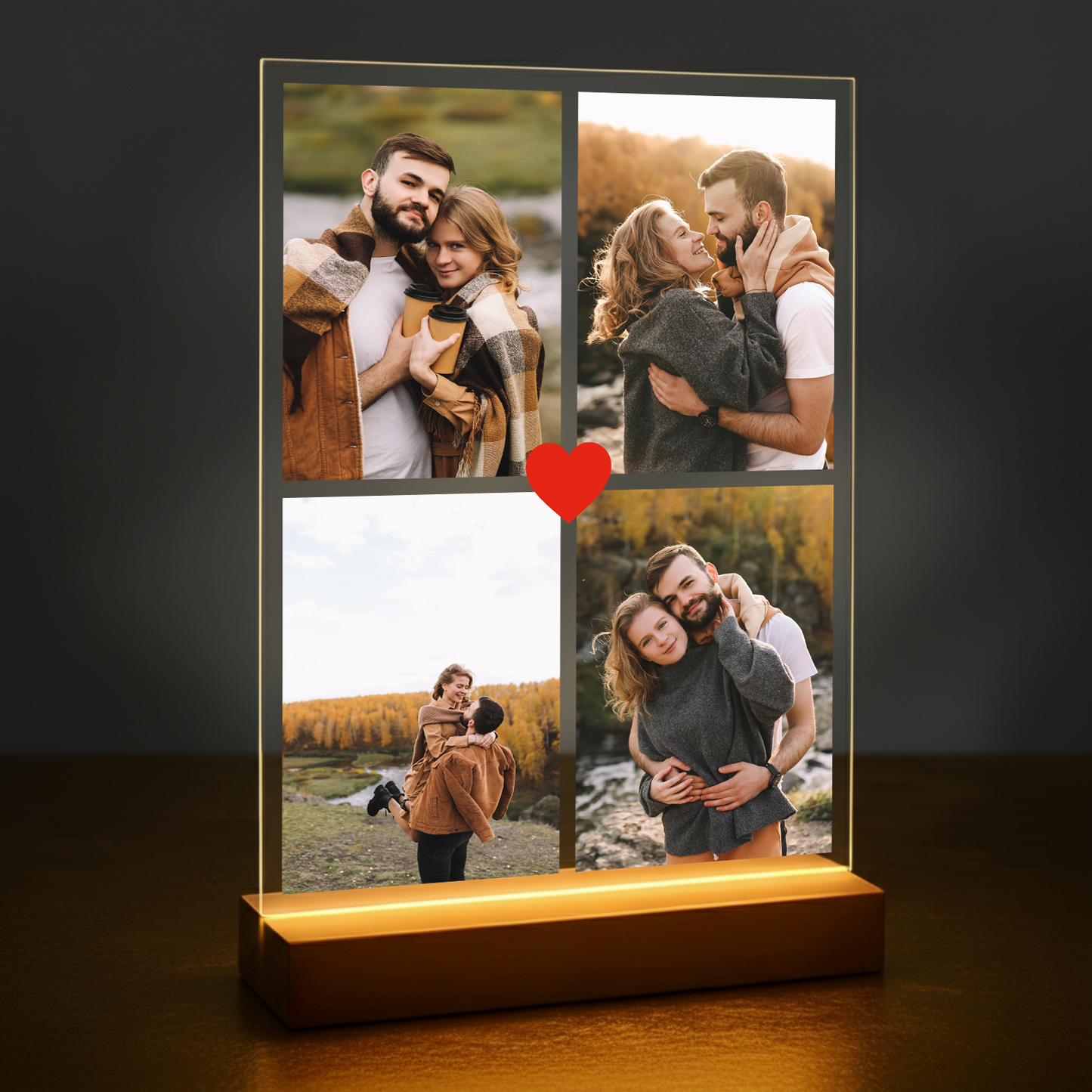 Collage aus 4 Fotos eines verliebten Paares - personalisierter Druck auf Acrylglas für Paare