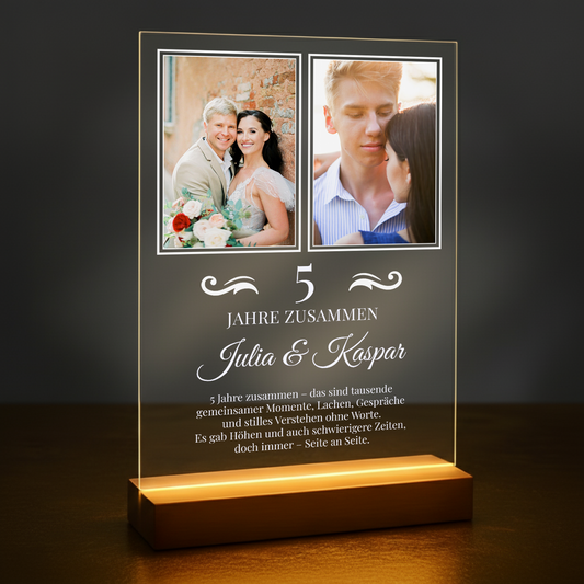 5 Jahre zusammen – personalisierter Druck auf Glas