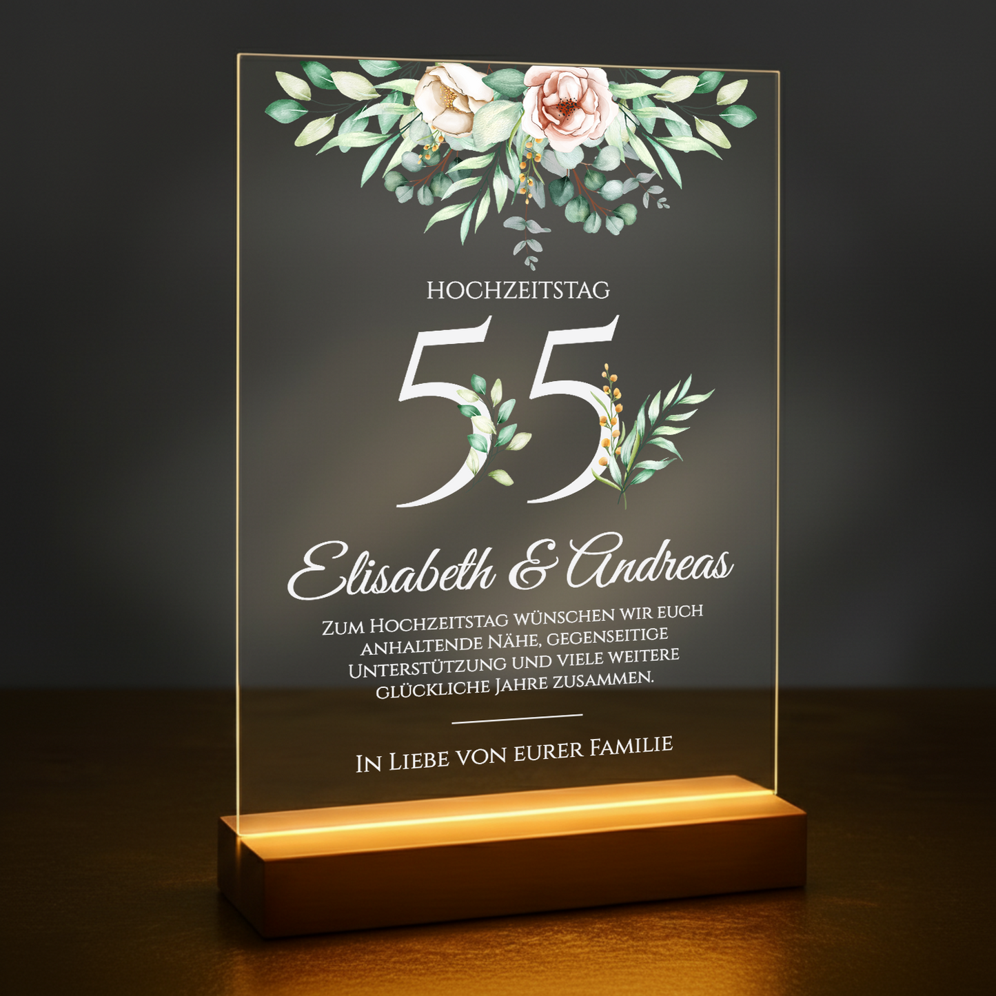 55. Hochzeitstag – personalisierter Druck auf Glas