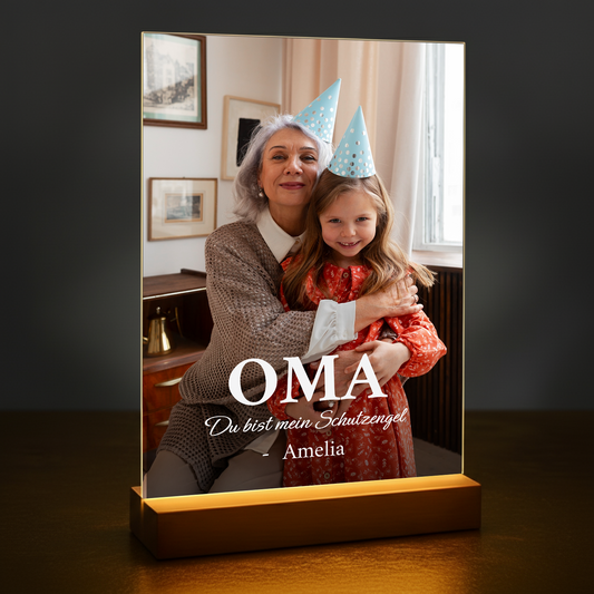 Oma, du bist ein Schutzengel – personalisierter Glasdruck für die Oma