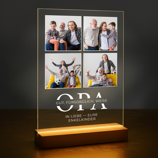 Ein guter, weiser und fürsorglicher Großvater – personalisierter Druck auf Glas für den Großvater