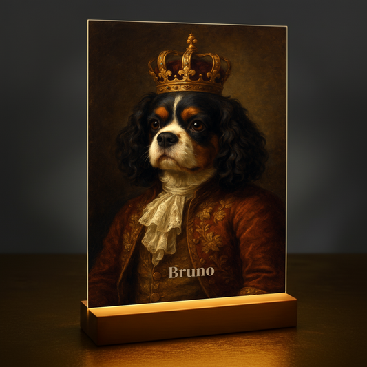 Hund im königlichen Stil - personalisiertes Glasporträt für Hundefreunde