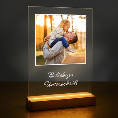 Foto mit Papa + beliebige Beschriftung – personalisierter Druck auf Glas für Papa