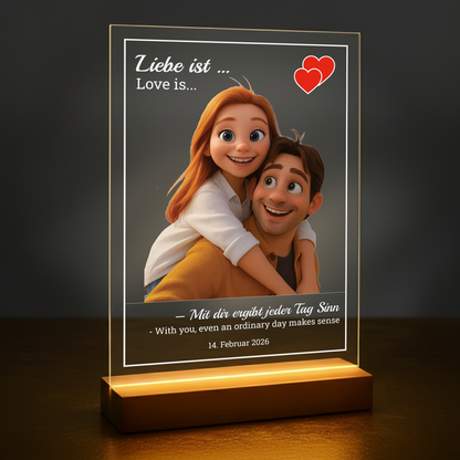 Liebe ist… - personalisierter Glasdruck für ein Paar