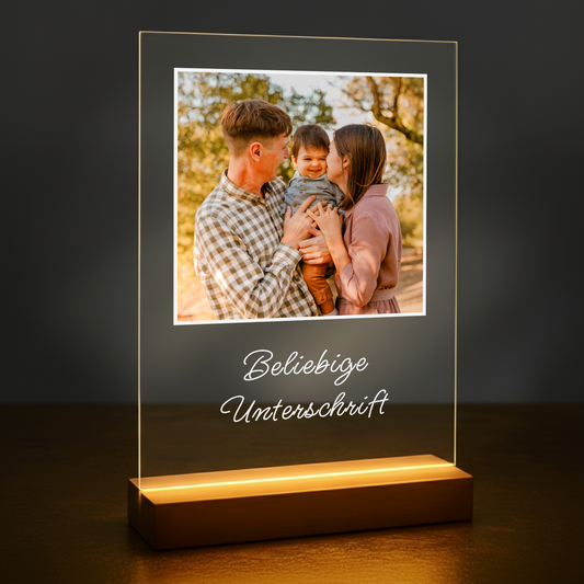 Foto mit den Eltern + beliebige Beschriftung – personalisierter Druck auf Glas für Eltern