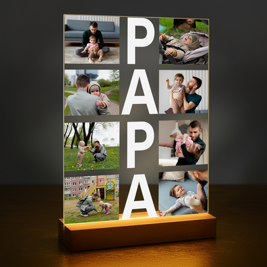 Schriftzug PAPA + Fotos – personalisierter Glasdruck