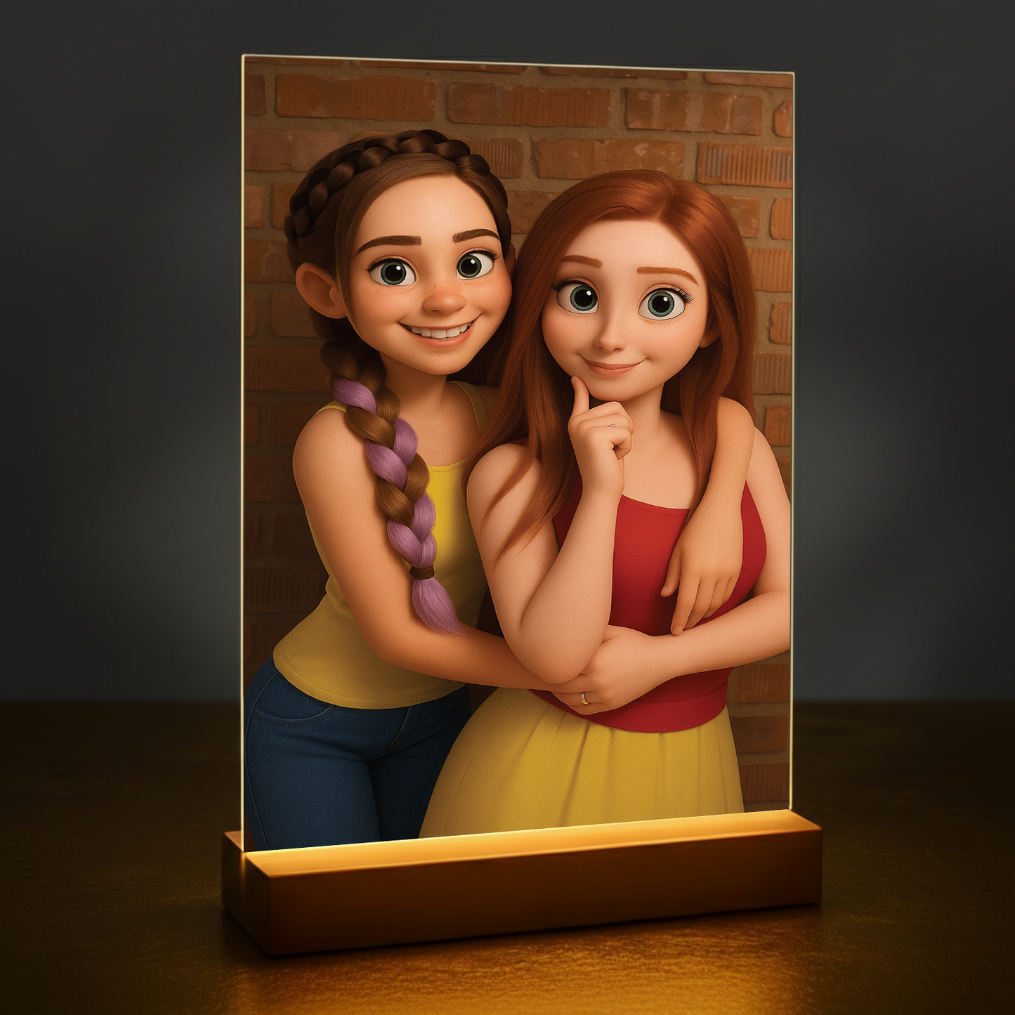 Freundinnen im 3D-Animationsstil – Acrylglas-Porträt für die Freundin