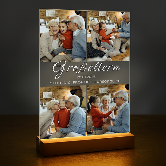 Liebe Großeltern Collage – personalisierter Druck auf Glas für den Großvater