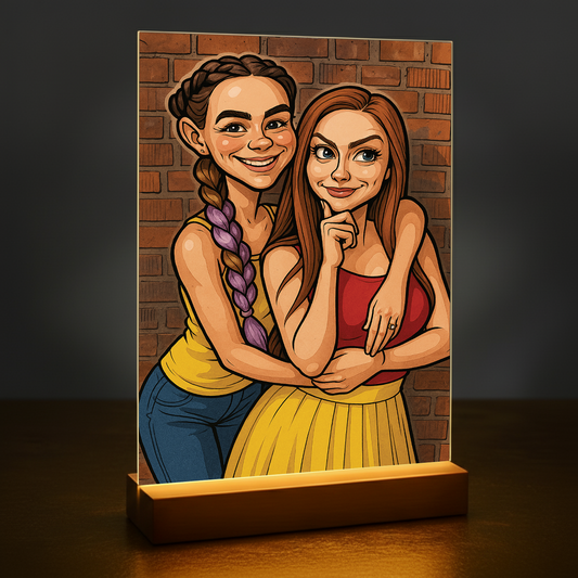Beste Freundinnen im Karikatureffekt – Acrylglas-Porträt für Freundin