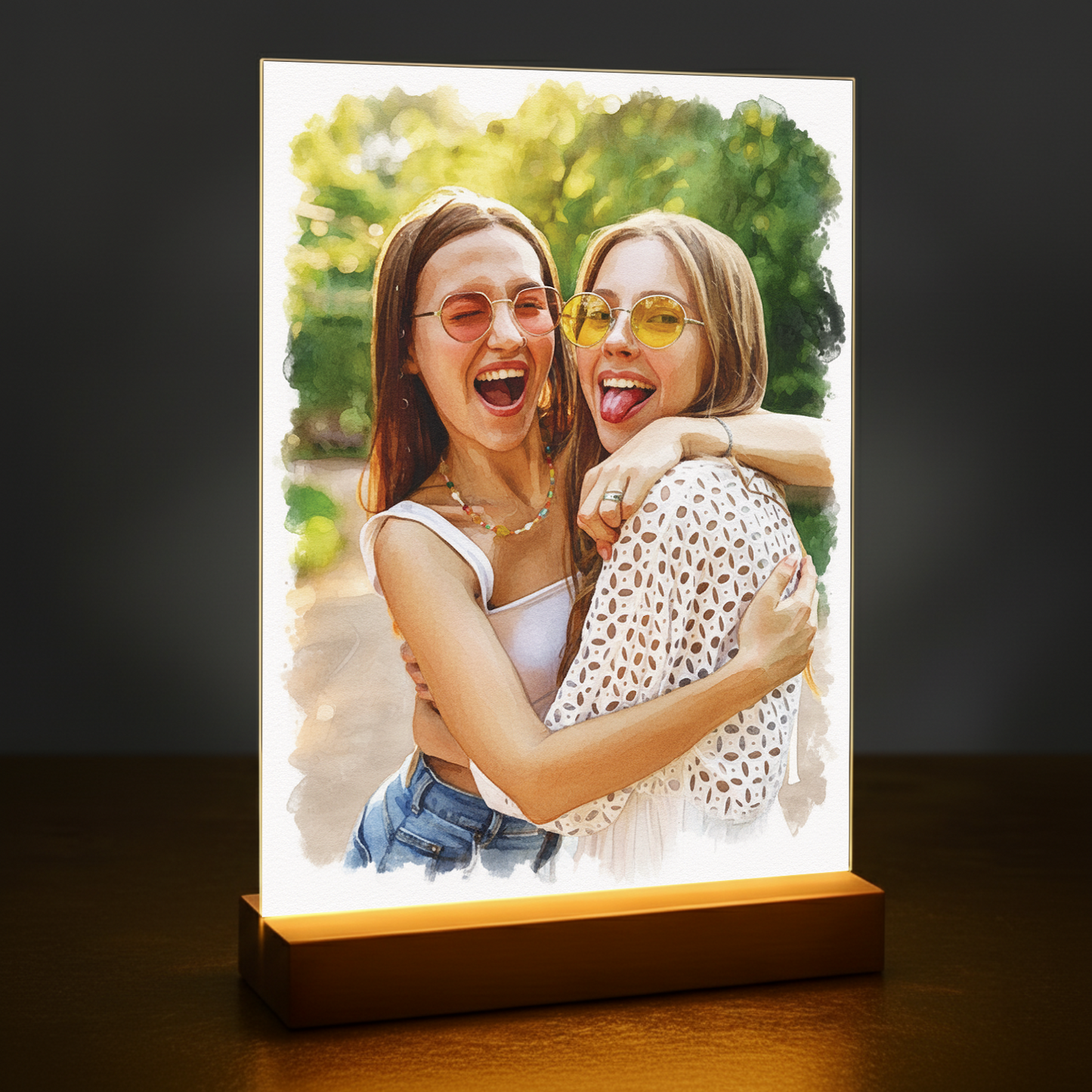 Freundinnen wie in Aquarell gemalt – Acrylglas-Porträt für die beste Freundin