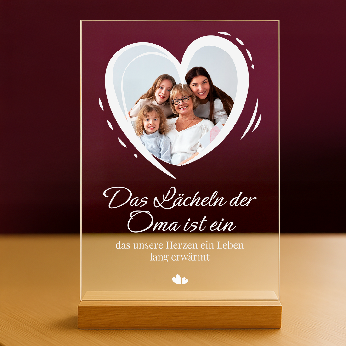 Das Lächeln der Oma – personalisierter Glasdruck für die Großmutter