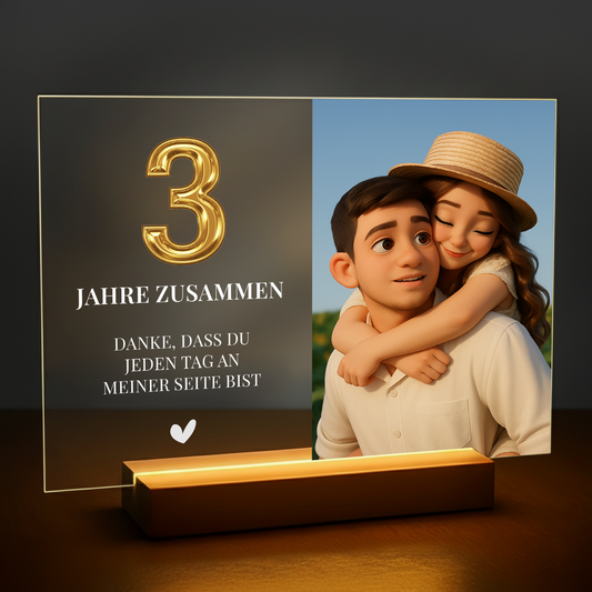 3 Jahre zusammen – personalisierter Glasdruck für Paare