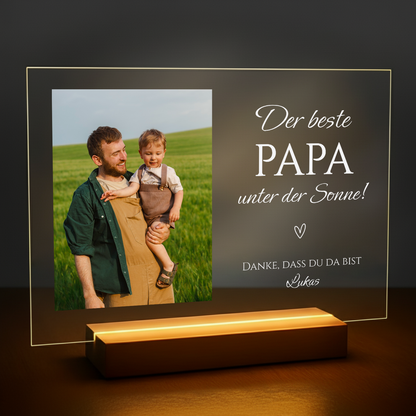 Der beste Papa unter der Sonne - personalisierter Glasdruck für Papa