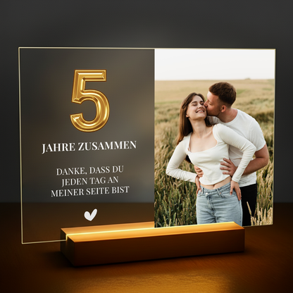 5 Jahre zusammen – personalisierter Druck auf Acrylglas für Paare