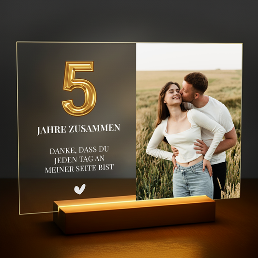 5 Jahre zusammen – personalisierter Druck auf Acrylglas für Paare