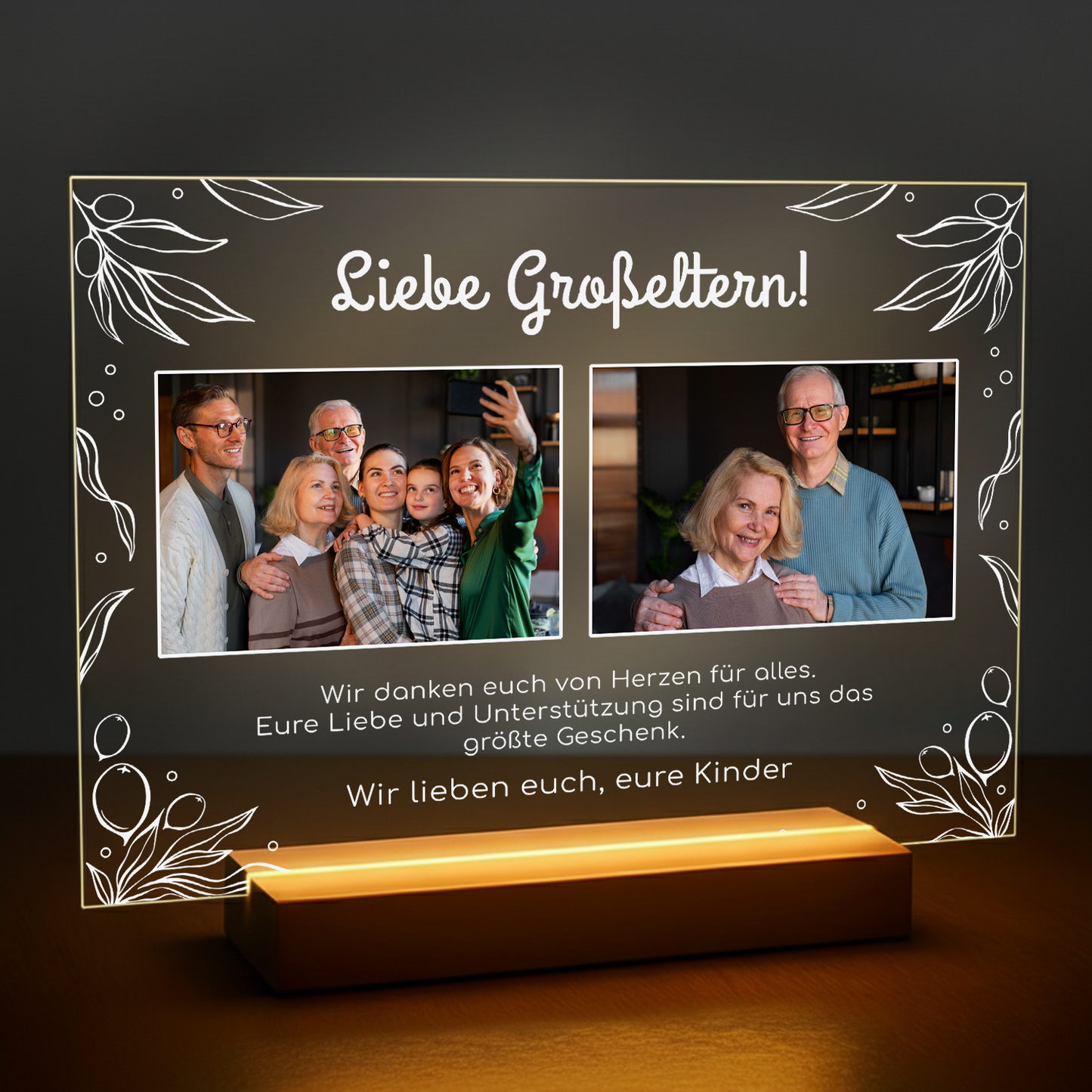 Liebe Großeltern, Fotos + Text – personalisierter Druck auf Glas für Großeltern