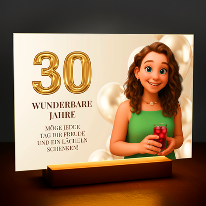 Illustration zum 30. Geburtstag mit Wünschen – Personalisiertes Acrylglasbild für sie