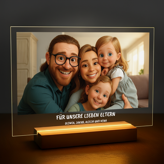Ihre Familie im 3D-Animationsstil – Porträt auf Acrylglas für Eltern